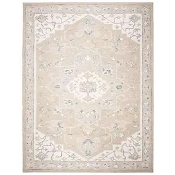 SAFAVIEH Micro-Loop Collection Area Rug - 9' x 12', Light Grey & Ivory, Handmade Medallion Wool, Ideal for High Traffic Areas in Living Room, Bedroom (MLP505F)