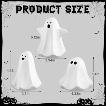 Domensi 9 Pcs Halloween Ceramic Ghost Figurines with LED Lights, Large 5.12" White Spooky Ghost Sculpture Statue Cute Halloween Miniatures for Gifts Centerpiece Table Mantel Collections Decorations