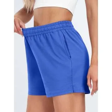 AUTOMET Womens Sweat Shorts Casual Summer Drawstring Comfy Elastic High Waist Running Clothes with Pockets Blue S