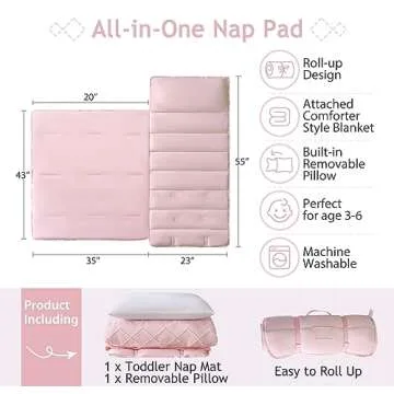 Tufted Toddler Nap Mats for Preschool Daycare Girls Pink Jacquard Tufts Kids Sleeping Mats Toddler S...