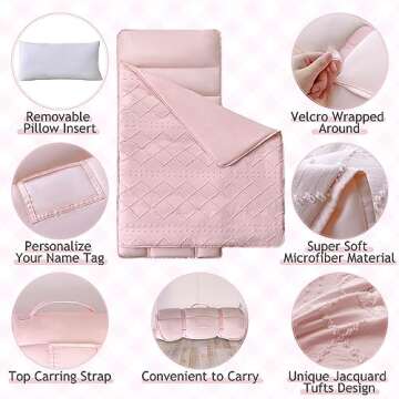 Tufted Toddler Nap Mats for Preschool Daycare Girls Pink Jacquard Tufts Kids Sleeping Mats Toddler Slumber Bag Nap Pad with Removable Pillow for Girls Boys Kindergarten Sleepovers Travel and Camping