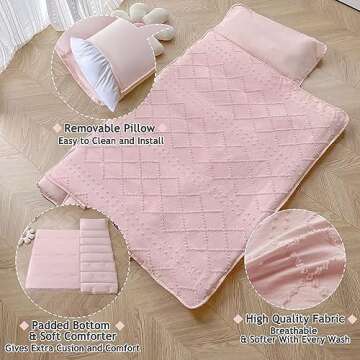 Tufted Toddler Nap Mats for Preschool Daycare Girls Pink Jacquard Tufts Kids Sleeping Mats Toddler Slumber Bag Nap Pad with Removable Pillow for Girls Boys Kindergarten Sleepovers Travel and Camping