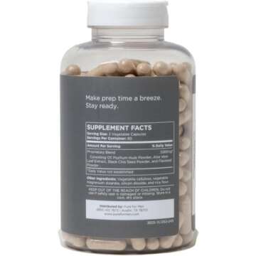 Pure for Men Original Cleanliness Stay Ready Fiber Supplement | Helps Promote Digestive Regularity | Psyllium Husk, Aloe Vera, Chia Seeds, Flaxseeds | Proprietary Formula | 240 Vegan Capsules