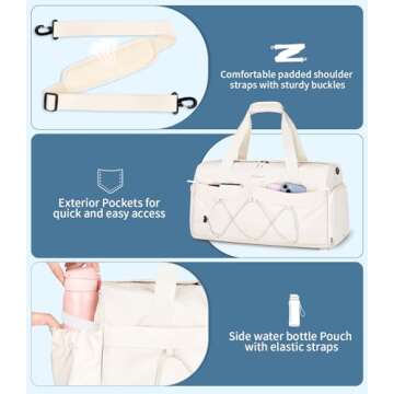 ETRONIK Gym Bag for Women, Travel Duffle Bag with Shoe Compartment & Wet Pocket, Carry On Weekender Overnight Tote Bag for Women Men, Travel, Workout, Yoga, Swimming, Beige