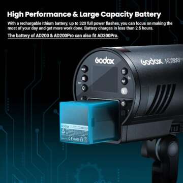 Godox AD300 Pro AD300Pro Outdoor Flash Strobe Light, 300Ws TTL HSS 1/8000s Studio Flash Monolight, 2600mAh Lithium Battery, 12W Modeling Lamp, Compatible for Canon Sony Nikon Fuji Olympus Panasonic