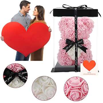 Handmade rose Teddy Bear Flowers Gifts for Women Mom, Birthday Gifts for Mom,Valentines Day Teddy Be...