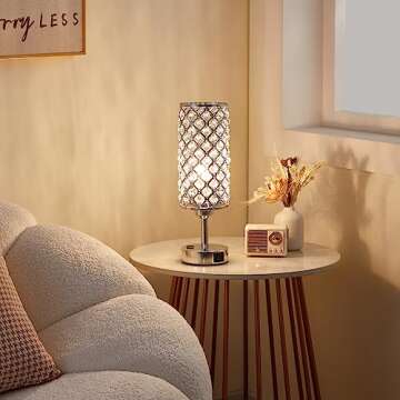 Crystal Lamp Touch Control Set of 2, Sliver Crystal Table Lamps with USB C+A Ports & AC Outlet, 3-Way Dimmable Nightstand Touch Lamp, Modern Bedside Table Lamp for Bedroom(Bulbs Included)