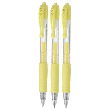 Pilot G2 Retractable Pastel Gel Ink Rollerball Pens, Fine Point 0.7mm, Yellow, 3 Count