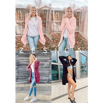 ZESICA Women's Fall Casual Long Sleeve Open Front Soft Chunky Knit Sweater Cardigan Outerwear,Pink,Large