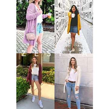 ZESICA Women's Fall Casual Long Sleeve Open Front Soft Chunky Knit Sweater Cardigan Outerwear,Pink,Large