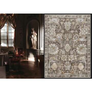 RUGSURE Washable Area Rugs – Vintage Tribal Design, 6' x 9', Perfect for Busy Homes