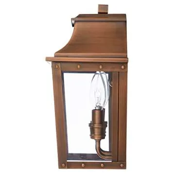 Acclaim Lighting 8423CP | Vintage Solid Copper Two Light Dimmable Wall Mounted Outdoor Wet Rated Lantern with Clear Glass | Hand Crafted Classic Colonial America Design (Copper Patina - Style Five)