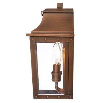 Acclaim Lighting 8423CP | Vintage Solid Copper Two Light Dimmable Wall Mounted Outdoor Wet Rated Lantern with Clear Glass | Hand Crafted Classic Colonial America Design (Copper Patina - Style Five)