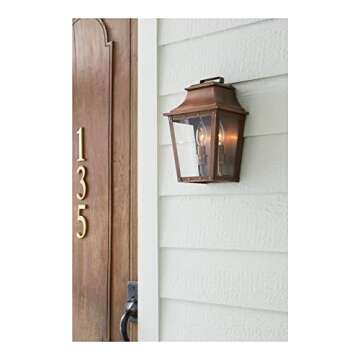 Acclaim Lighting 8423CP | Vintage Solid Copper Two Light Dimmable Wall Mounted Outdoor Wet Rated Lantern with Clear Glass | Hand Crafted Classic Colonial America Design (Copper Patina - Style Five)
