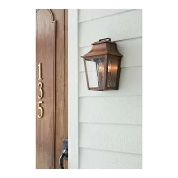 Acclaim Lighting 8423CP | Vintage Solid Copper Two Light Dimmable Wall Mounted Outdoor Wet Rated Lantern with Clear Glass | Hand Crafted Classic Colonial America Design (Copper Patina - Style Five)