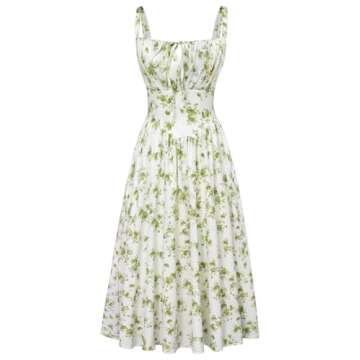 Scarlet Darkness Floral Printed Corset Dress Women Ruched Bust Flowy Spring Cami Dresses Green XXL