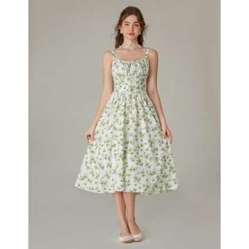 Scarlet Darkness Floral Printed Corset Dress Women Ruched Bust Flowy Spring Cami Dresses Green XXL