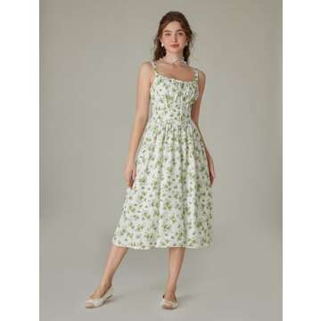 Scarlet Darkness Floral Printed Corset Dress Women Ruched Bust Flowy Spring Cami Dresses Green XXL