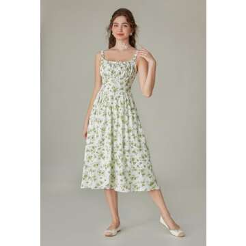 Scarlet Darkness Floral Printed Corset Dress Women Ruched Bust Flowy Spring Cami Dresses Green XXL