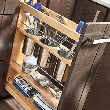 Rev-A-Shelf 5" Pull Out Storage Organizer for Base Kitchen Cabinets w/Soft-Close, Sliding Shelves for Utilities, Utensils or Spices, 448UT-BCSC-5C