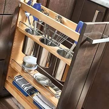 Rev-A-Shelf 5" Pull Out Storage Organizer for Base Kitchen Cabinets w/Soft-Close, Sliding Shelves for Utilities, Utensils or Spices, 448UT-BCSC-5C