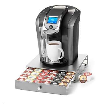 Nifty Coffee Pod Drawer – Silver, Compatible with K-Cups, 36 Pod Pack Holder, Compact Under Coffee Pot Storage Drawer, Slim Home Kitchen Counter Organizer