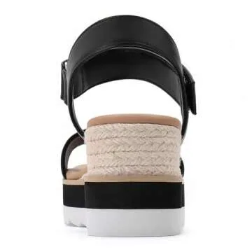 Athlefit Black Wedge Sandals for Women Comfortable Summer Wear
