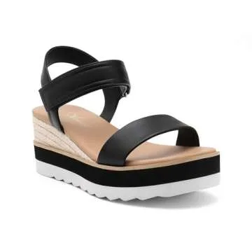 Athlefit Black Wedge Sandals for Women Comfortable Summer Wear