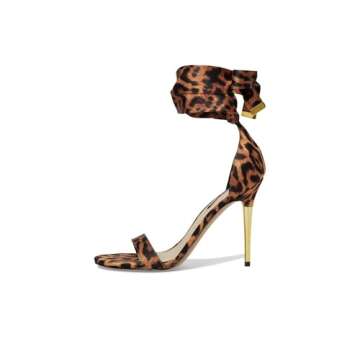 Nine West Women's DONATELA Heeled Sandal, Leopard Satin 101, 7