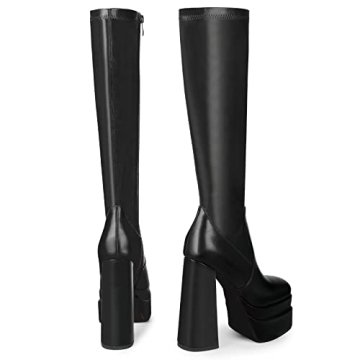 WETKISS Knee High Platform Boots for Women in Black