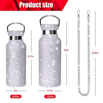 Diamond Water Bottle,Bling Diamond Vacuum Flask Sparkling Glitter Thermos Bottles for Women Refillable High-end Insulated Bottle Stainless Steel with Lid Silver(Pink, 750)