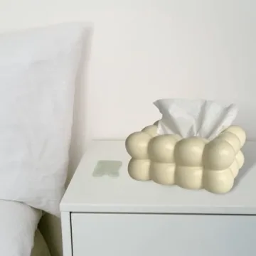 Nova Home Modern Ceramic Tissue Box Cover - Stylish Design for Any Room - Fits Standard Size Rectangular Tissues - Beige/Matte White Color