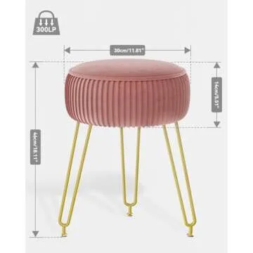 IBUYKE Velvet Round Footrest Stool Ottoman, Makeup Vanity Stool Side Table, Velvet Dressing Table Seat, Pouf Couch Stool, Golden Steel Legs, Pink LG-30P