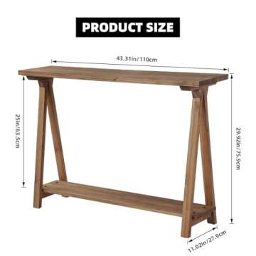 iVilla Farmhouse Console Tables for Living Room, Solid Wood 2-Tier Sofa Table, Rustic Hallway Table for Entryway, Natural