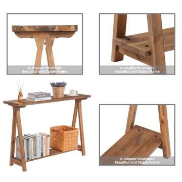 iVilla Farmhouse Console Tables for Living Room, Solid Wood 2-Tier Sofa Table, Rustic Hallway Table for Entryway, Natural