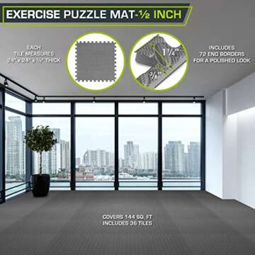 ProsourceFit Puzzle Exercise Mat ½ in, EVA Interlocking Foam Floor Tiles for Home Gym, Mat for Home...
