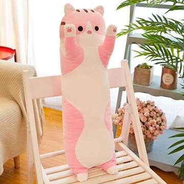 shangman Lovely Plush Cat Doll Cute Cartoon Soft Stuffed Kitten Long Throw Sleeping Pillow Doll Toy Gift for Kids Girlfriend Multiple Size (Pink,50cm/19.6in)