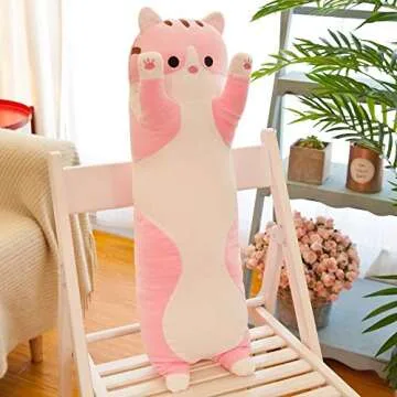 shangman Lovely Plush Cat Doll Cute Cartoon Soft Stuffed Kitten Long Throw Sleeping Pillow Doll Toy Gift for Kids Girlfriend Multiple Size (Pink,50cm/19.6in)