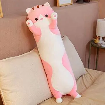 shangman Lovely Plush Cat Doll Cute Cartoon Soft Stuffed Kitten Long Throw Sleeping Pillow Doll Toy Gift for Kids Girlfriend Multiple Size (Pink,50cm/19.6in)