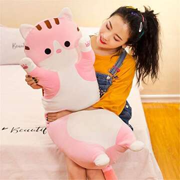 shangman Lovely Plush Cat Doll Cute Cartoon Soft Stuffed Kitten Long Throw Sleeping Pillow Doll Toy Gift for Kids Girlfriend Multiple Size (Pink,50cm/19.6in)