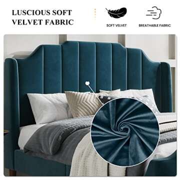 Stylish SHA CERLIN Upholstered Queen Bed Frame in Blue