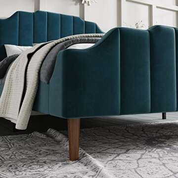 Stylish SHA CERLIN Upholstered Queen Bed Frame in Blue