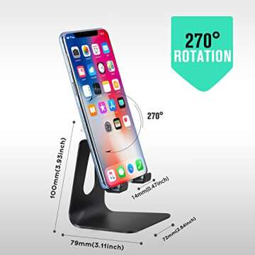 Adjustable Cell Phone Stand,SKEJER Phone Holder,Tablet Dock,Aluminum Desktop Compatible with iPhone 12 iPad,Samsung Galaxy,Google Pixel All Smart Phone/Tablets Under 10 in-Black