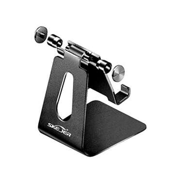 Adjustable Cell Phone Stand,SKEJER Phone Holder,Tablet Dock,Aluminum Desktop Compatible with iPhone 12 iPad,Samsung Galaxy,Google Pixel All Smart Phone/Tablets Under 10 in-Black