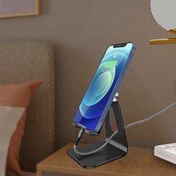 Adjustable Cell Phone Stand,SKEJER Phone Holder,Tablet Dock,Aluminum Desktop Compatible with iPhone 12 iPad,Samsung Galaxy,Google Pixel All Smart Phone/Tablets Under 10 in-Black