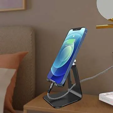 Adjustable Cell Phone Stand,SKEJER Phone Holder,Tablet Dock,Aluminum Desktop Compatible with iPhone 12 iPad,Samsung Galaxy,Google Pixel All Smart Phone/Tablets Under 10 in-Black
