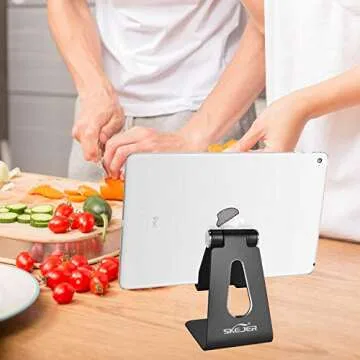 Adjustable Cell Phone Stand,SKEJER Phone Holder,Tablet Dock,Aluminum Desktop Compatible with iPhone 12 iPad,Samsung Galaxy,Google Pixel All Smart Phone/Tablets Under 10 in-Black