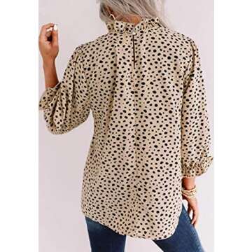 Angashion Women's Tops Casual Floral Print Long Sleeve Ruffle Loose Babydoll Blouse Shirt Tunic Top 2125 Beige M