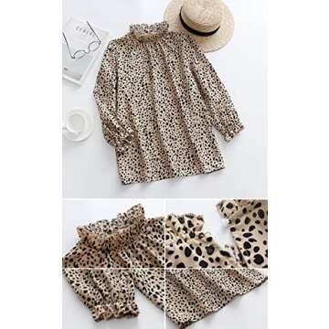 Angashion Women's Tops Casual Floral Print Long Sleeve Ruffle Loose Babydoll Blouse Shirt Tunic Top 2125 Beige M