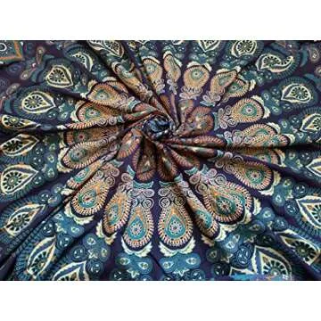 raajsee Mandala Round Beach Tapestry Hippie/Boho Beach Blanket Roundie/Indian Cotton Throw Bohemian Round Table Cloth/Yoga Mat Meditation Picnic Rugs 70 inch Circle (TURQUOISE)